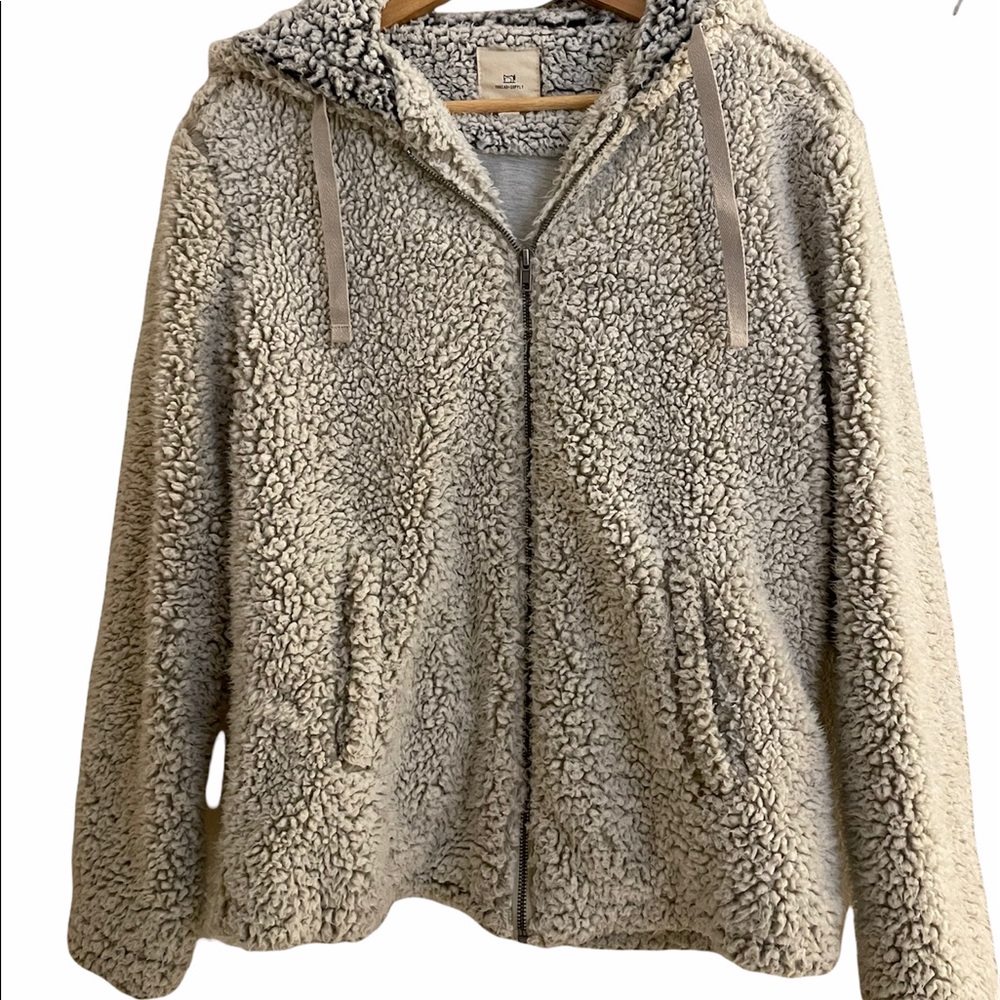 Super Warm and Soft Teddy Zip Hoodie Sweater Jacket White/Grey